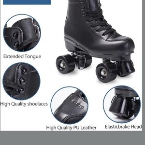 Black Roller Skates with High-Quality PU Leather